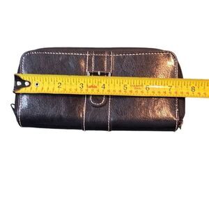 Women's black Credit Card Holder Leather Buckle Zip Around Clutch Wallet